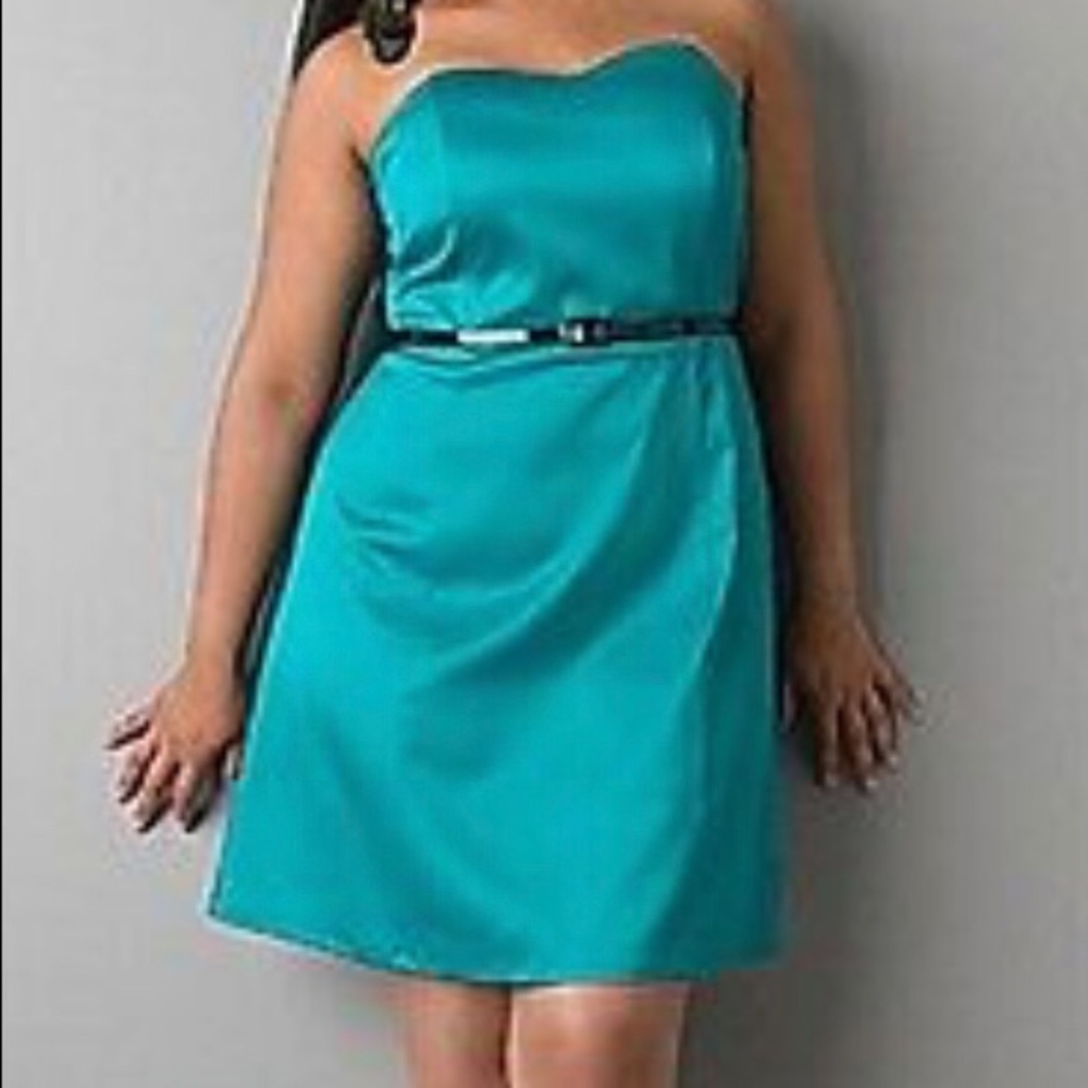 Lane Bryant Belted Teal Satin Dress